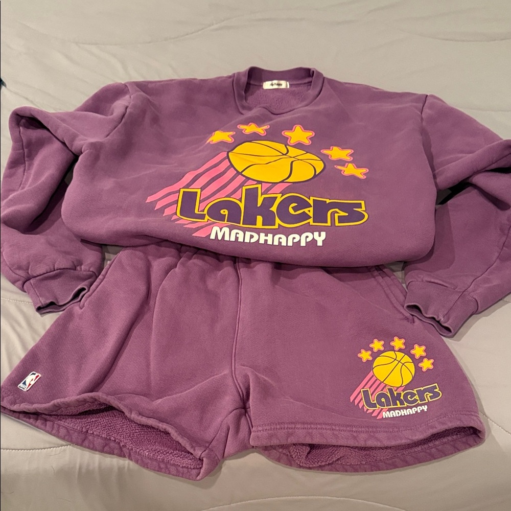 Madhappy Lakers Purple Sweatshirt and Shorts